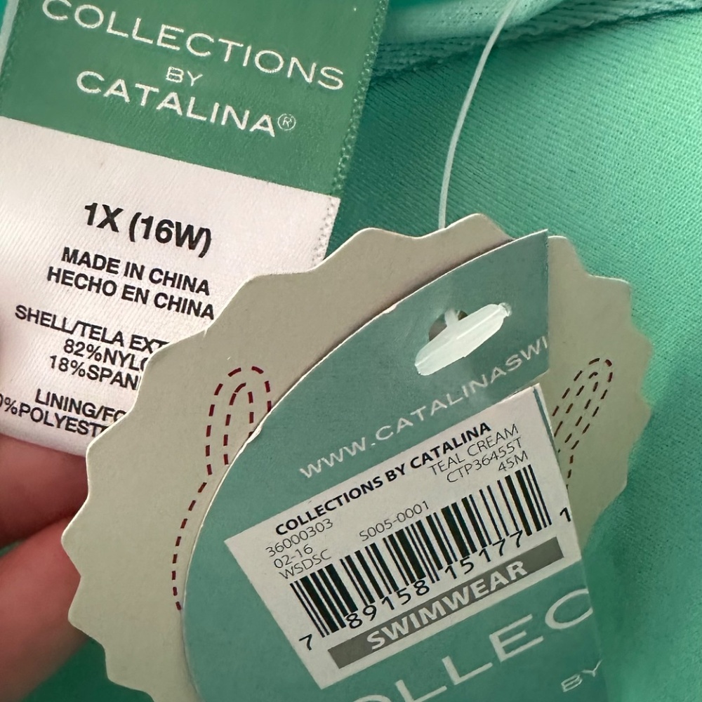 New Catalina Tankini Swimsuit Top 1X 16 18 Teal Turquoise Floral Paisley Halter - Picture 5 of 5